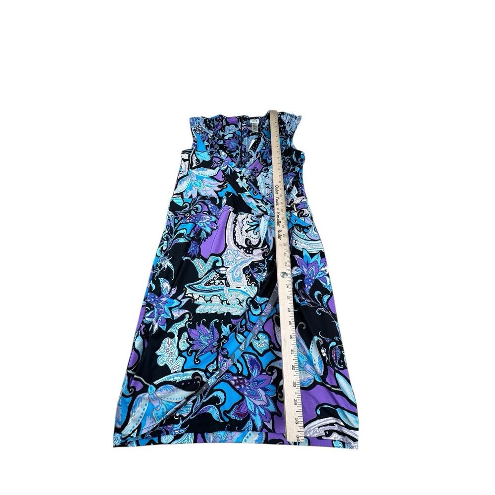 Cache Abstract Paisley Wrap Front Dress Purple Blue Black Ruched Y2K Sz 12 NWT - Picture 6 of 9